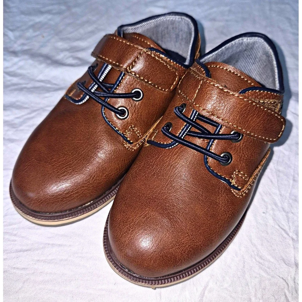 Jumping Beans Porto Brown/Navy Hook & Loop Oxford Dress Shoes Round Toe US 8 M
